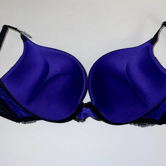 Victoria's Secret Bra 38C Blue Black Lace Bombshell Plunge Padded 2 Cup Holiday - Picture 4 of 9